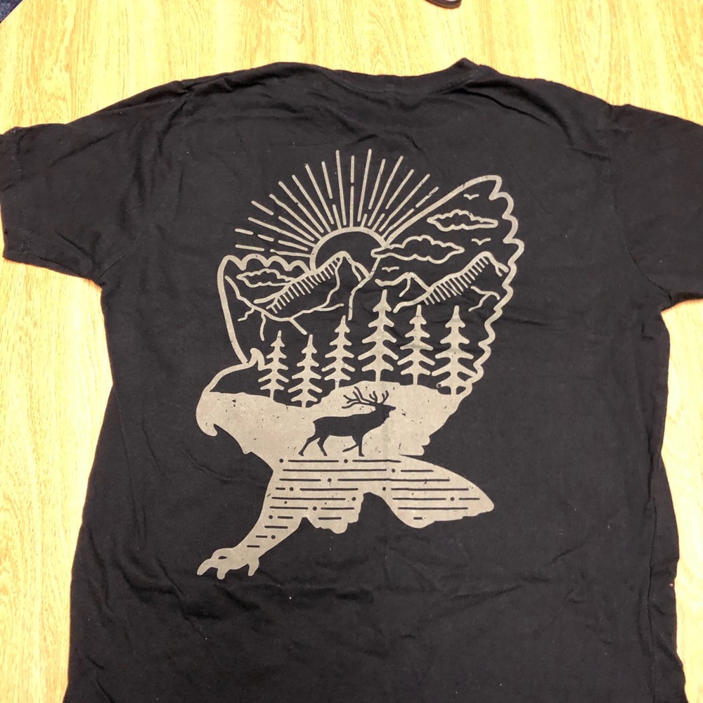 Black T Shirt with Deer And Owl Print